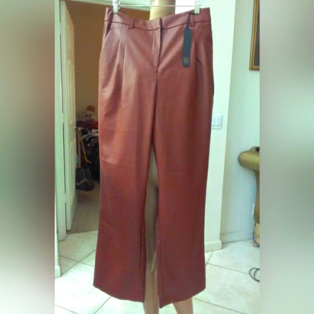 BNWT BEAUTIFUL HOUSE OF HARLOW FAUX LEATHER DRESS PANT MED. BROWN SZ. 8 SOFTEST!